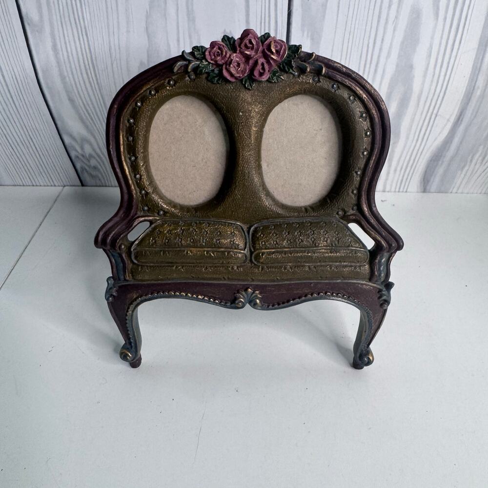VTG Victorian Double Armchair Shaped Photo Frame 3D Design Ornate Mini 6x7